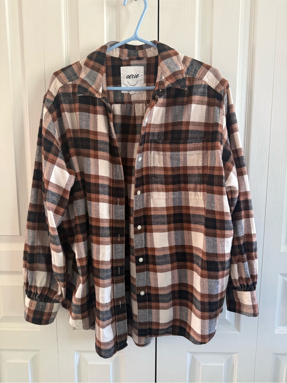 Aerie Brown Plaid Button-Up Shirt